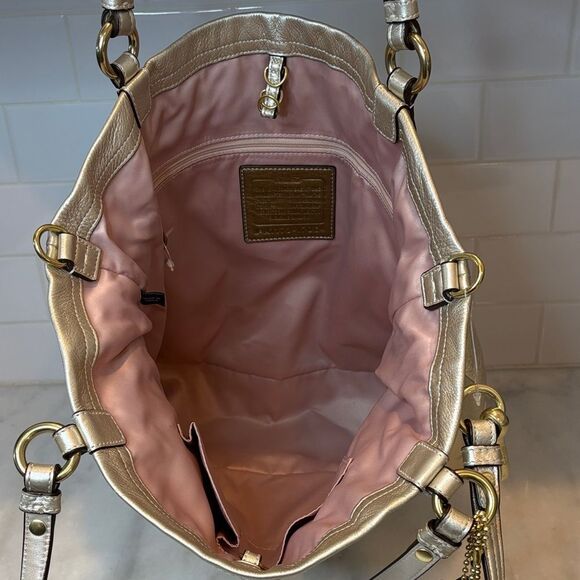 Coach Bag Purse Handbag Leather Audrey Metallic Perforated Convertible Lg Tote - Picture 14 of 16